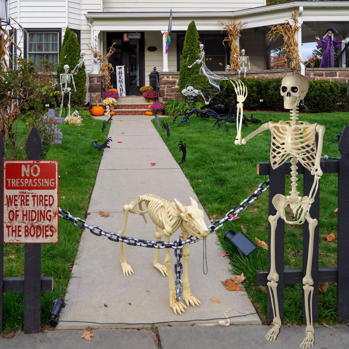 5.4 ft Posable Skeleton with 2 Pack Metal Signs K7710