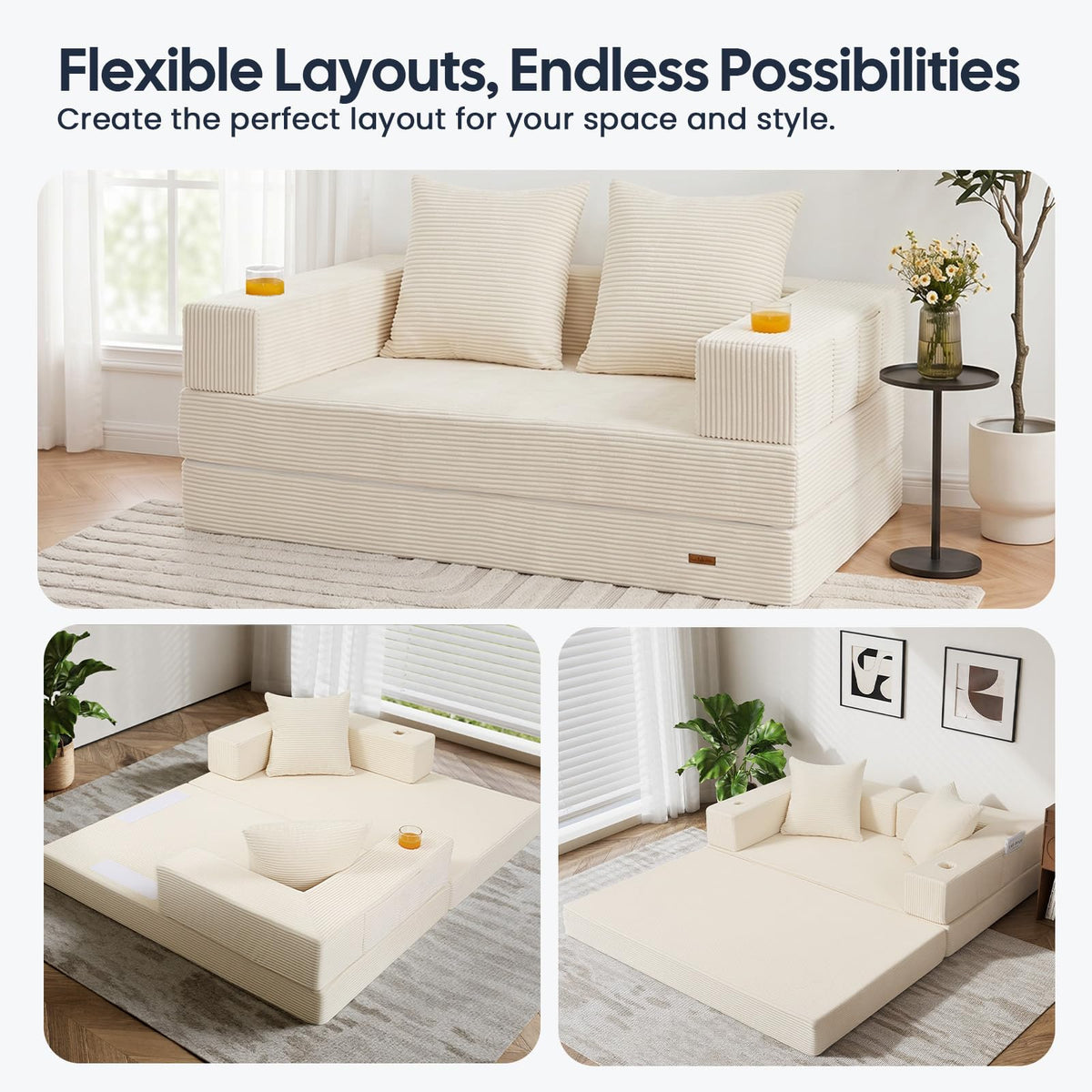 Beige Futon Sofa Bed S8945