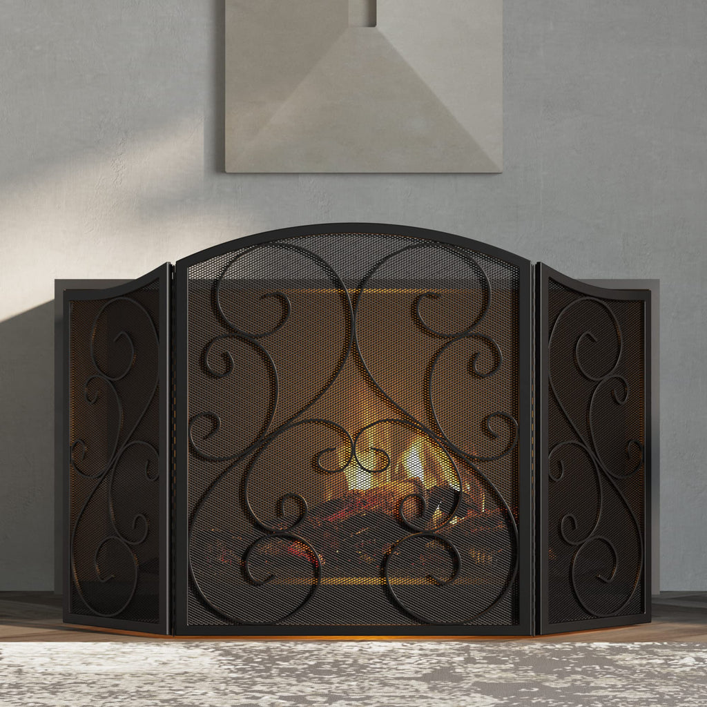 3 Panel Arch Top Wrought Iron Fireplace Screen J793