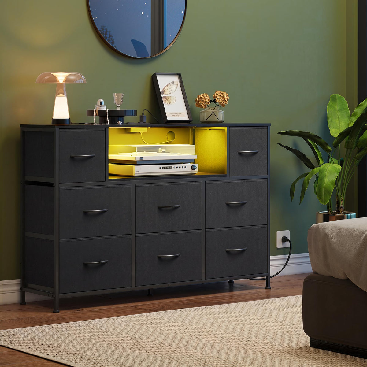 Black 8 Drawer Dresser TV Stand X6912