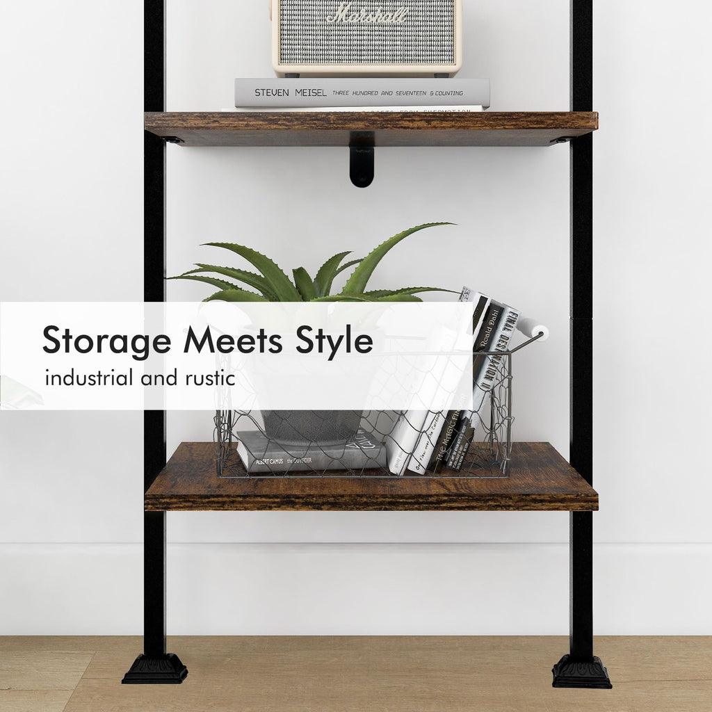 5-Tier Ladder Shelf Black Metal Frame Rustic Brown I354