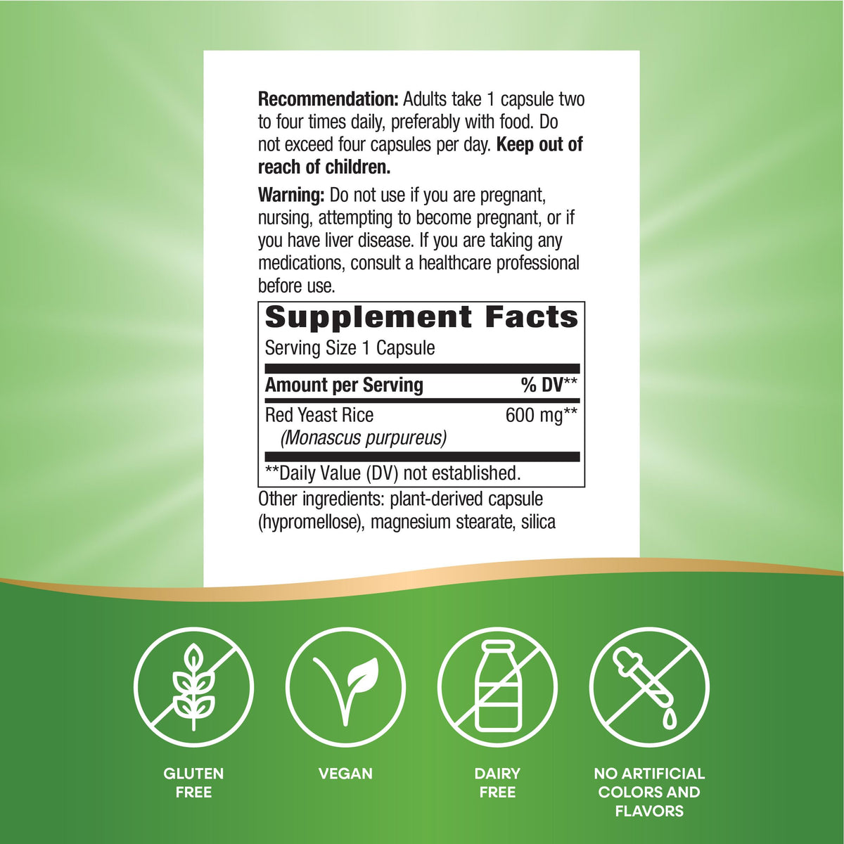 Red Yeast Rice 600 mg Vegan 120 Capsules K951343