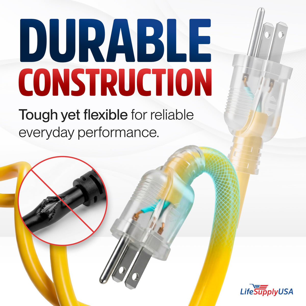 100ft Outdoor/Indoor Extension Cord 14/3 Gauge Heavy Duty 3 Prong SJTW Yellow R2024