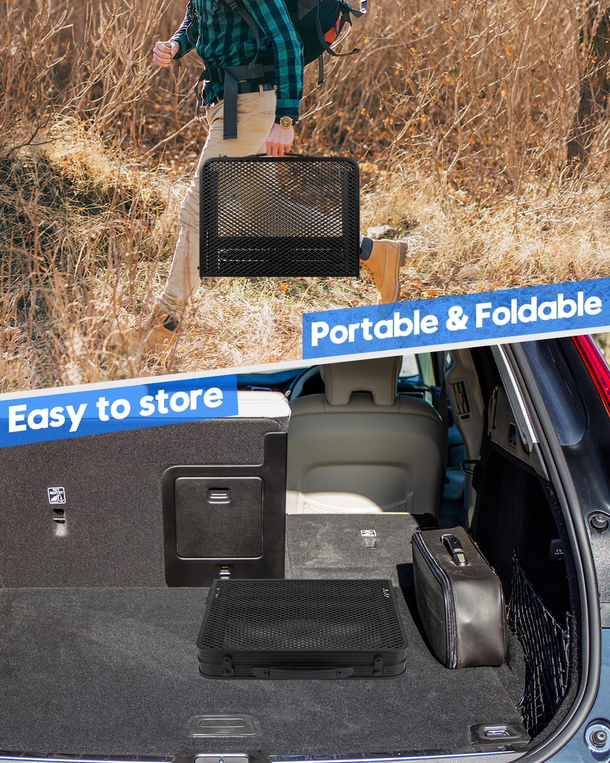 Folding Height Adjustable Aluminum Grill Table with Mesh Desktop and Mesh Bag, Black, 23.6×15.7 inch L24264