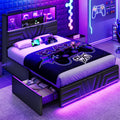 Full Size Bed Frame with 4 Drawers and Storage Headboard, Black D58782