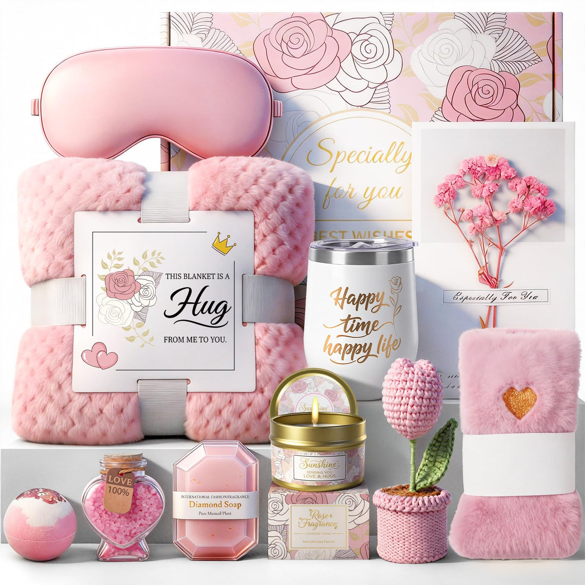 Spa Gift Set with Blanket, Tumbler, Eye Mask, Fuzzy Socks K80112
