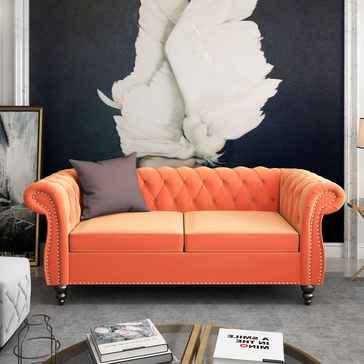 Orange Velvet 2 Seater Sofa U818685