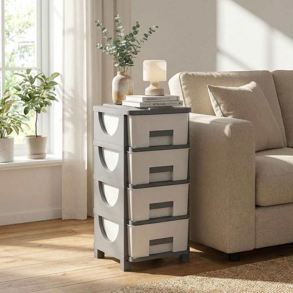 White Grey 4 Drawer Plastic Storage Tower G515004