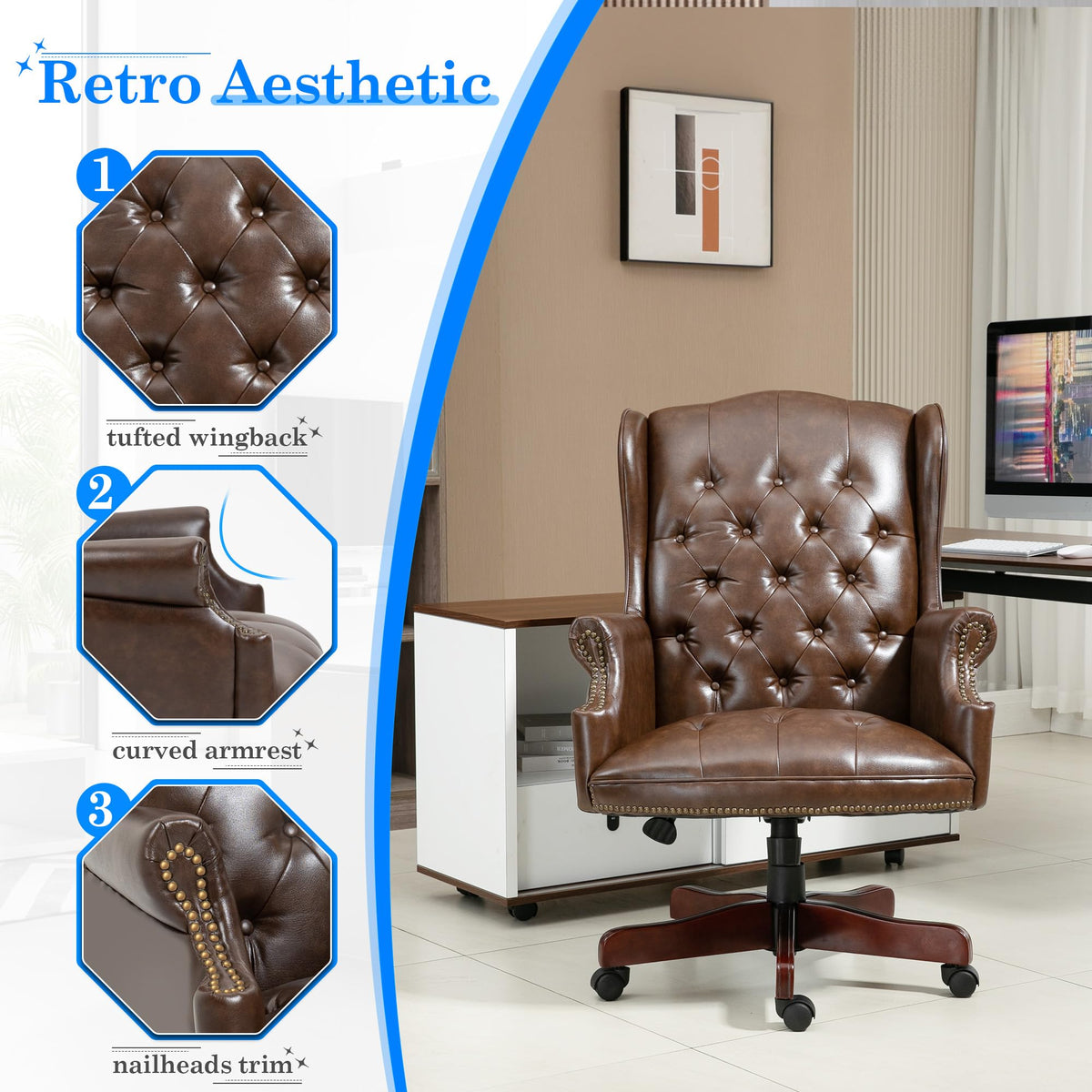 Big and Tall Brown Faux Leather Executive Office Chair W1669