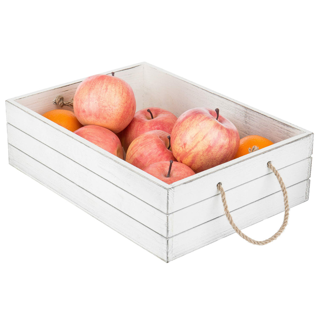 Vintage White Wood Storage Crate with Rope Handles L1161