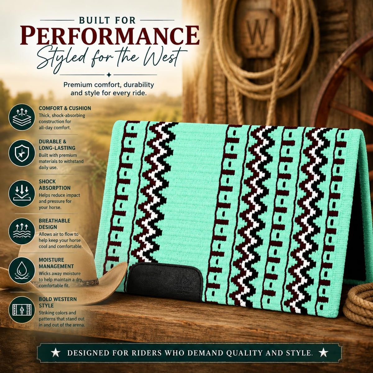 Mint Green Burgundy Tribal Horse Saddle Pad D96479