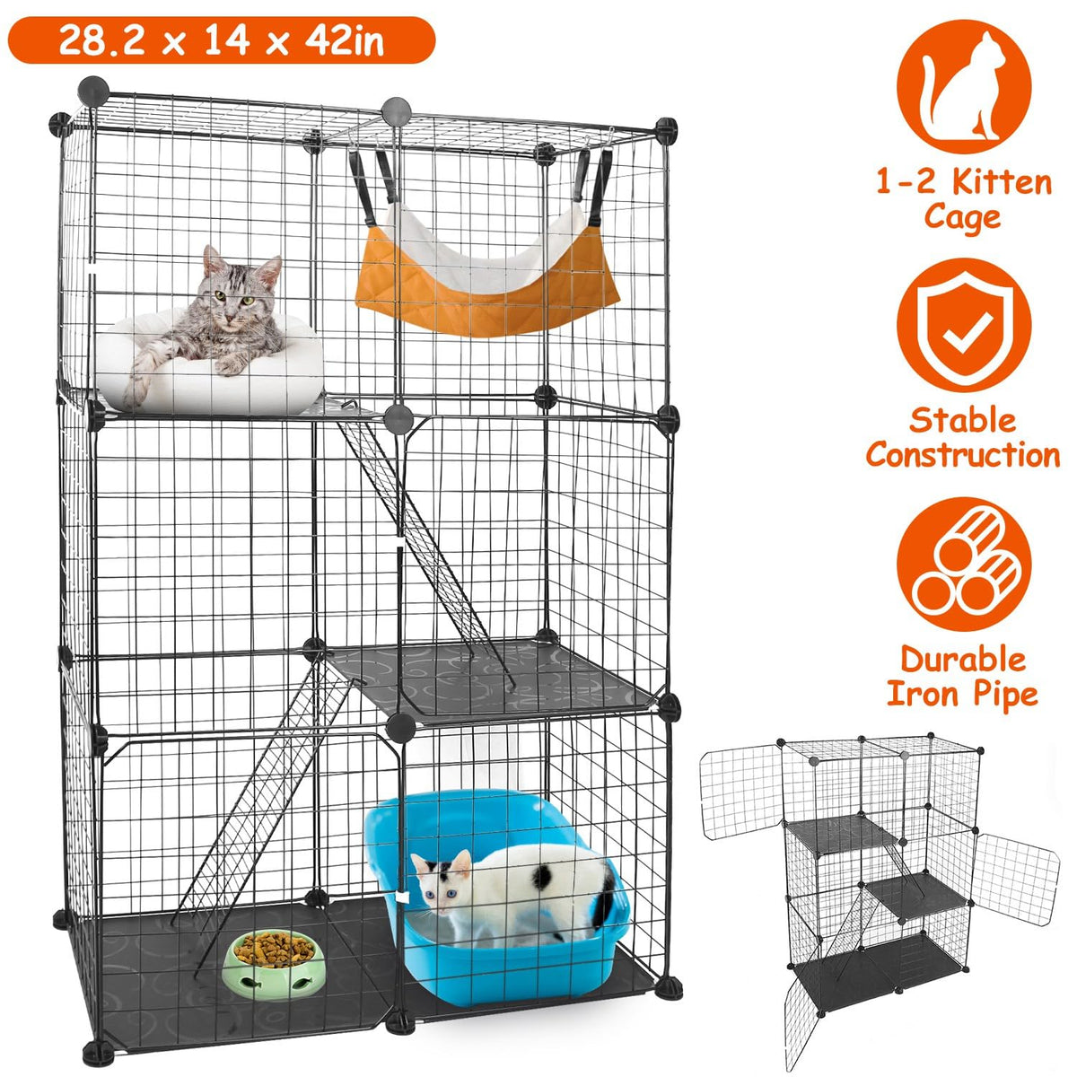 3-Tier Cat Cage with 3 Doors 2 Ramp Ladders B3115