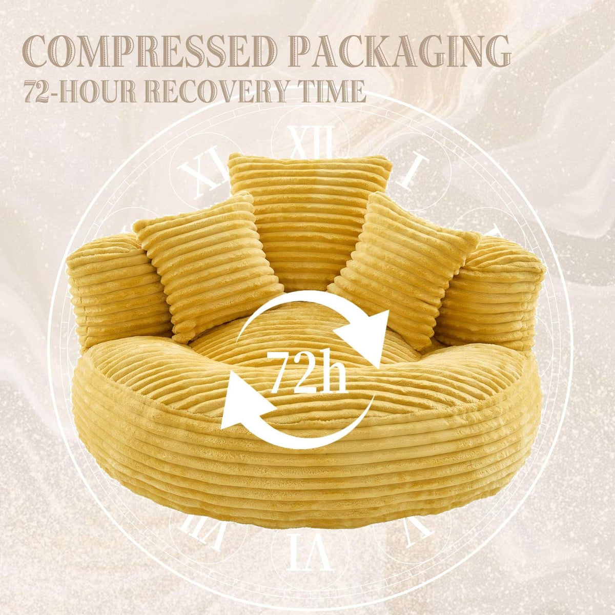 Oversized Corduroy Bean Bag Chair with 3 Pillows A51452