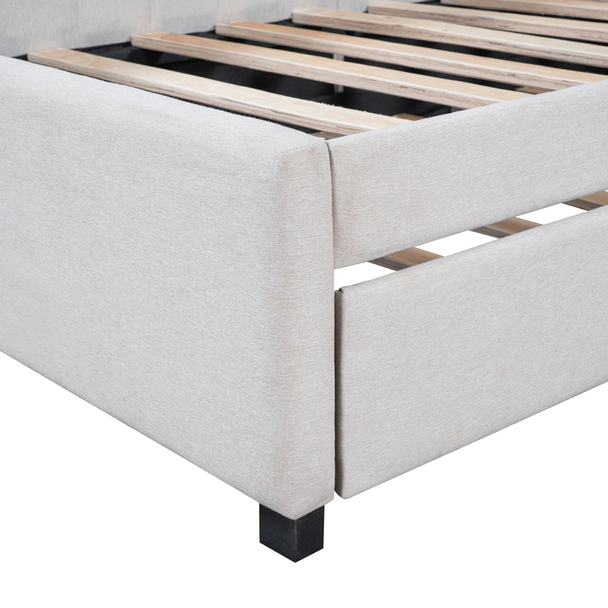 Beige Linen Upholstered Daybed with Trundle Twin Size K4541