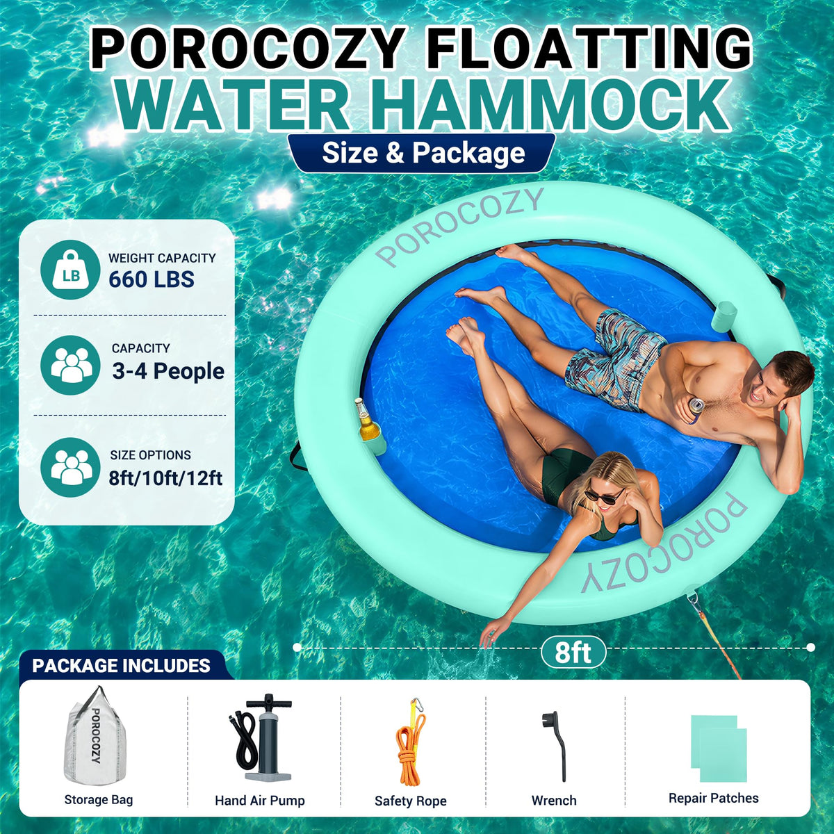 Inflatable Water Hammock with Cup Holders W7370