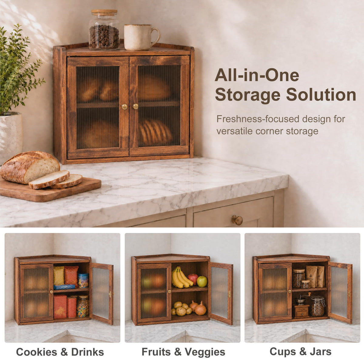 Brown Wooden Double Layer Bread Box U10377