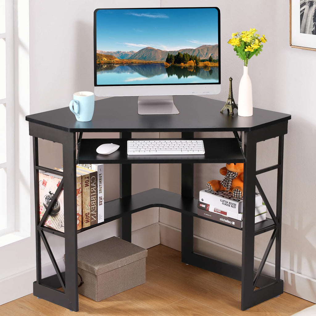 Black Corner Computer Desk with Keyboard Tray V886889