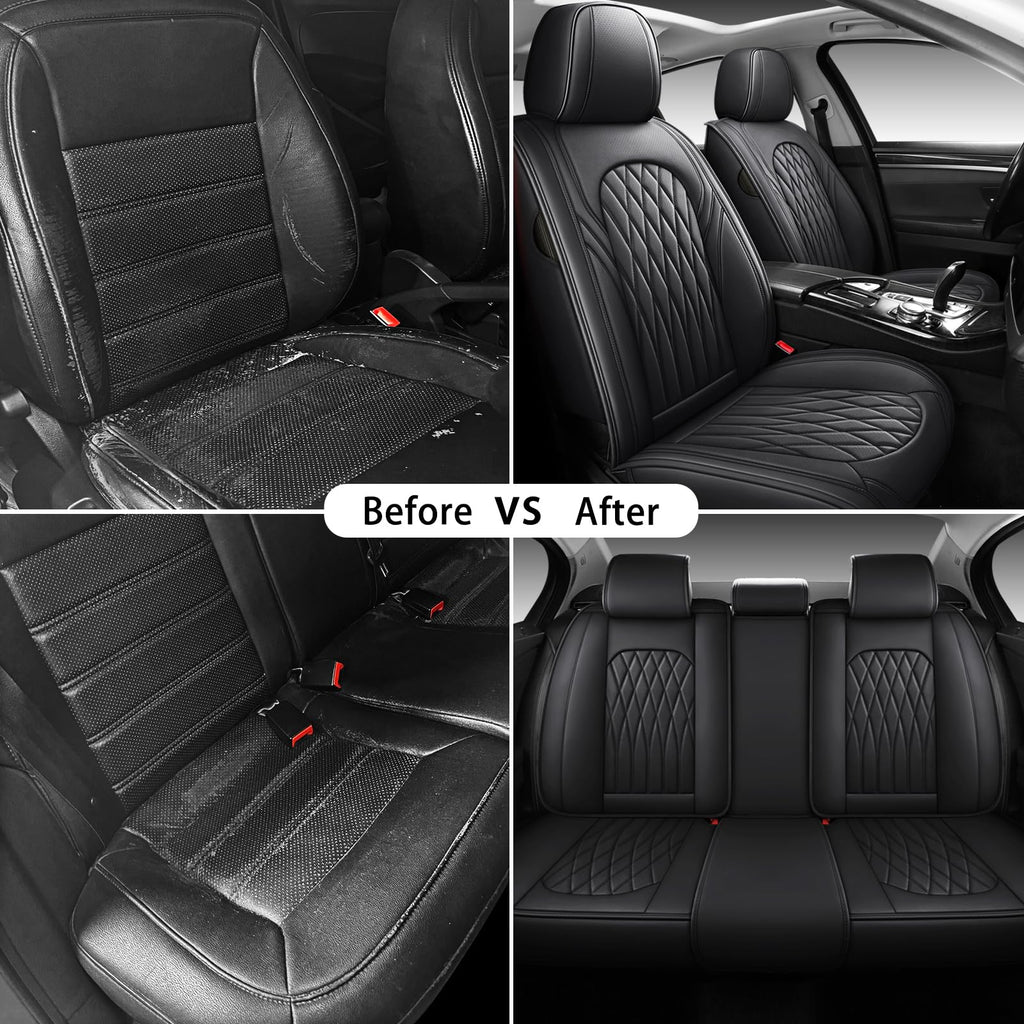 Black Faux Leather Car Seat Cover Full Set B870