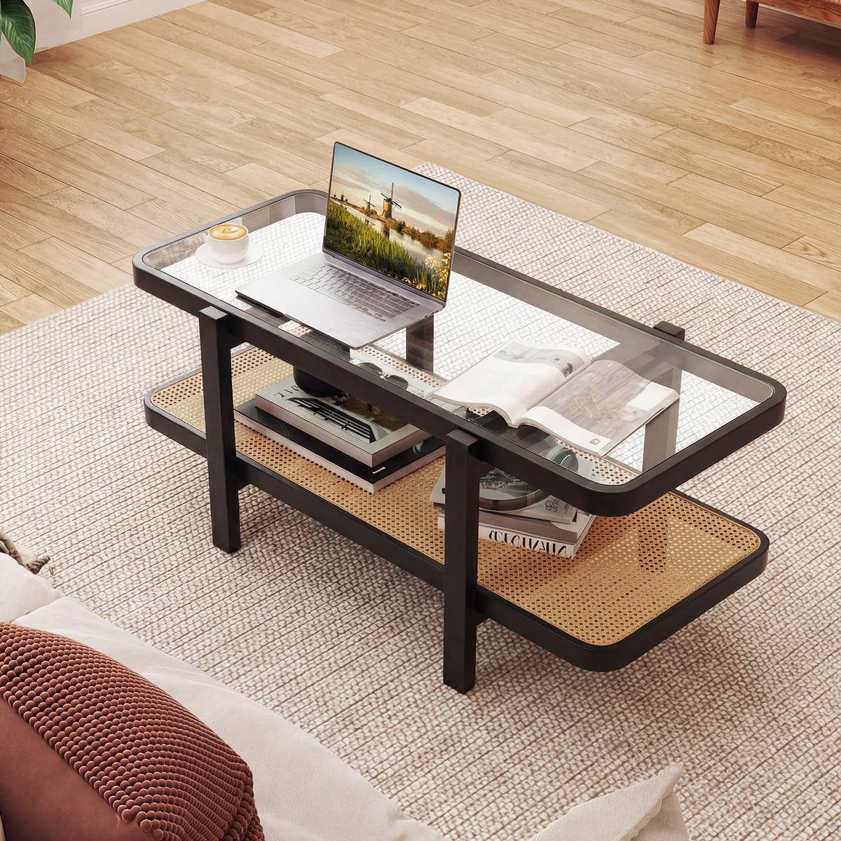 Black Rattan Coffee Table Y2702
