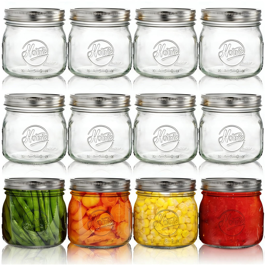 12 Pack 16Oz Wide Mouth Glass Mason Jars with Airtight Lids G507359
