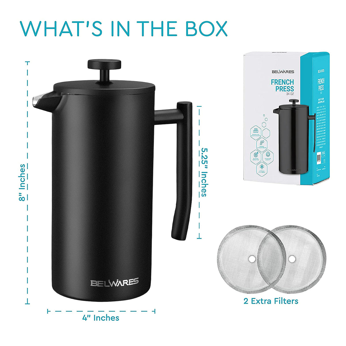 34oz Insulated Stainless Steel French Press R501