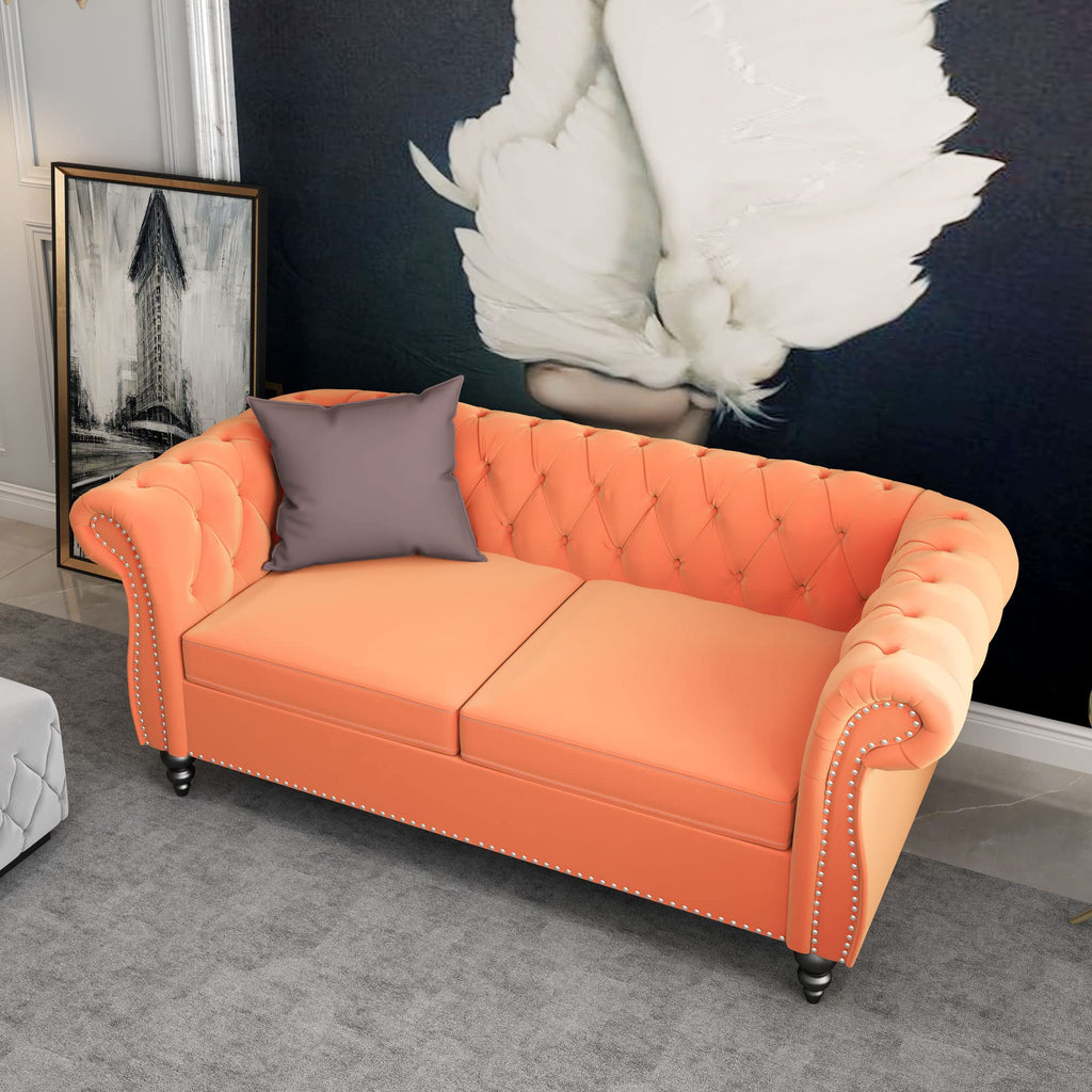 Orange Velvet 2 Seater Sofa U818685