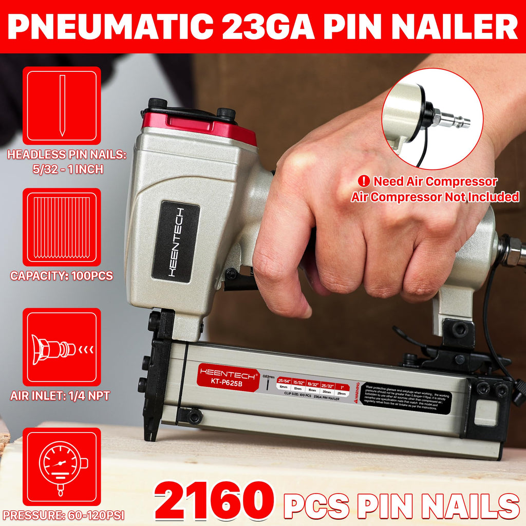 Pneumatic Pin Nailer 23 Gauge with 2160pcs Pin Nails A8176