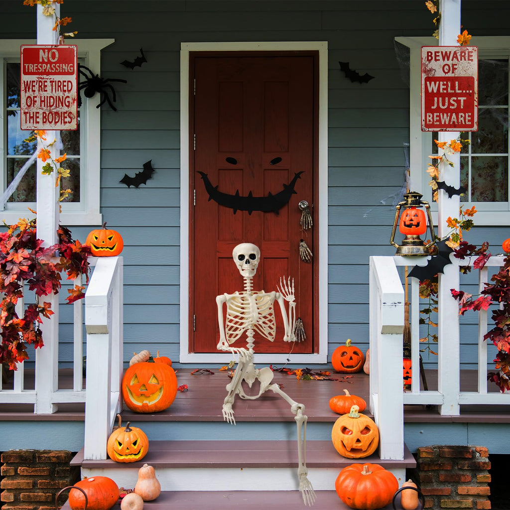 5.4 ft Posable Skeleton with 2 Pack Metal Signs K7710
