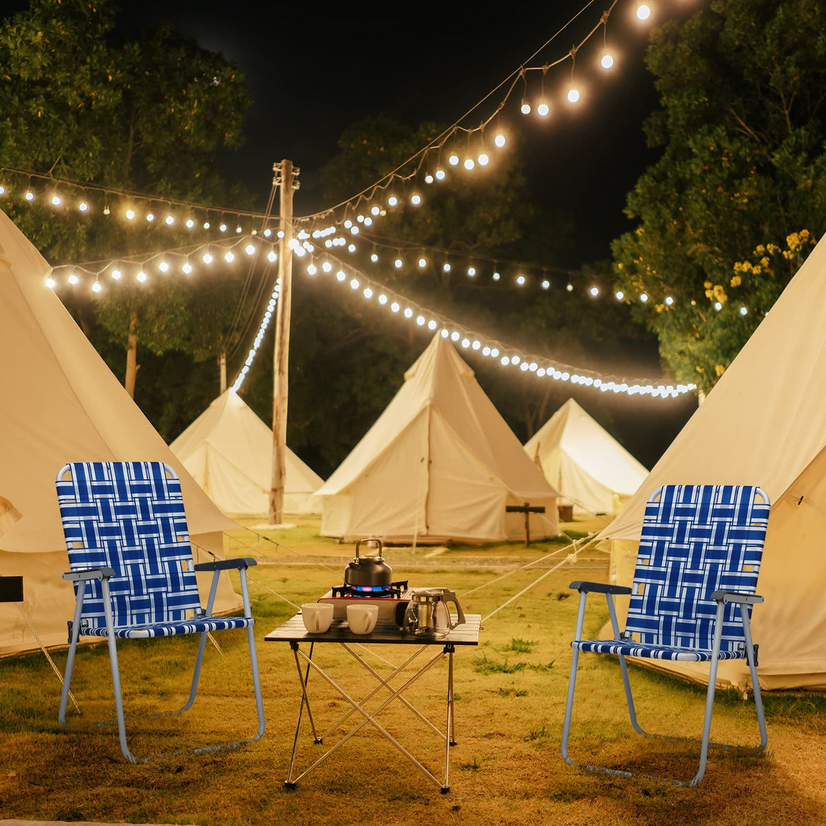 Set of 2 Blue Webbed Folding Camping Chairs D328