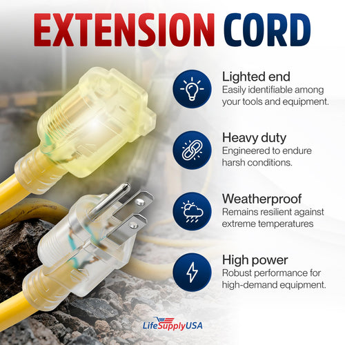 100ft Outdoor/Indoor Extension Cord 14/3 Gauge Heavy Duty 3 Prong SJTW Yellow R2024