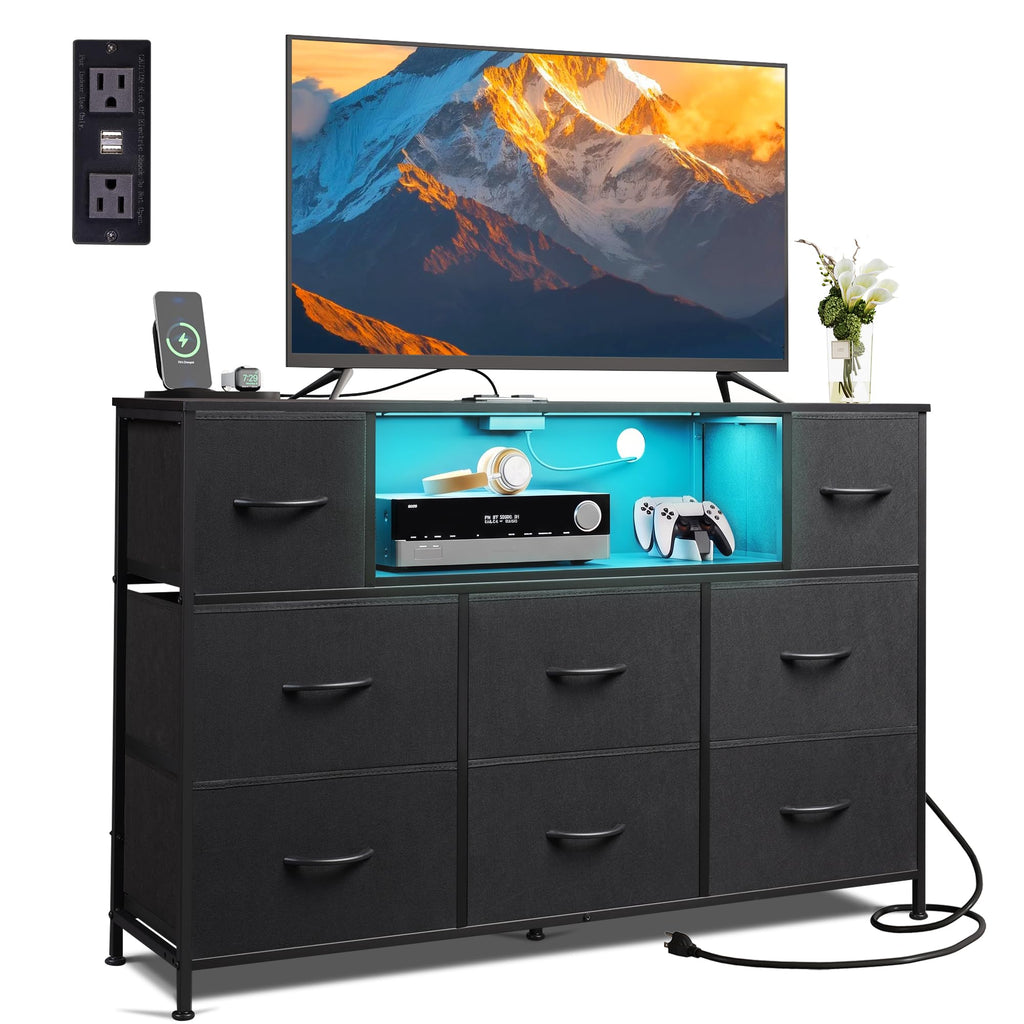 Black 8 Drawer Dresser TV Stand X6912