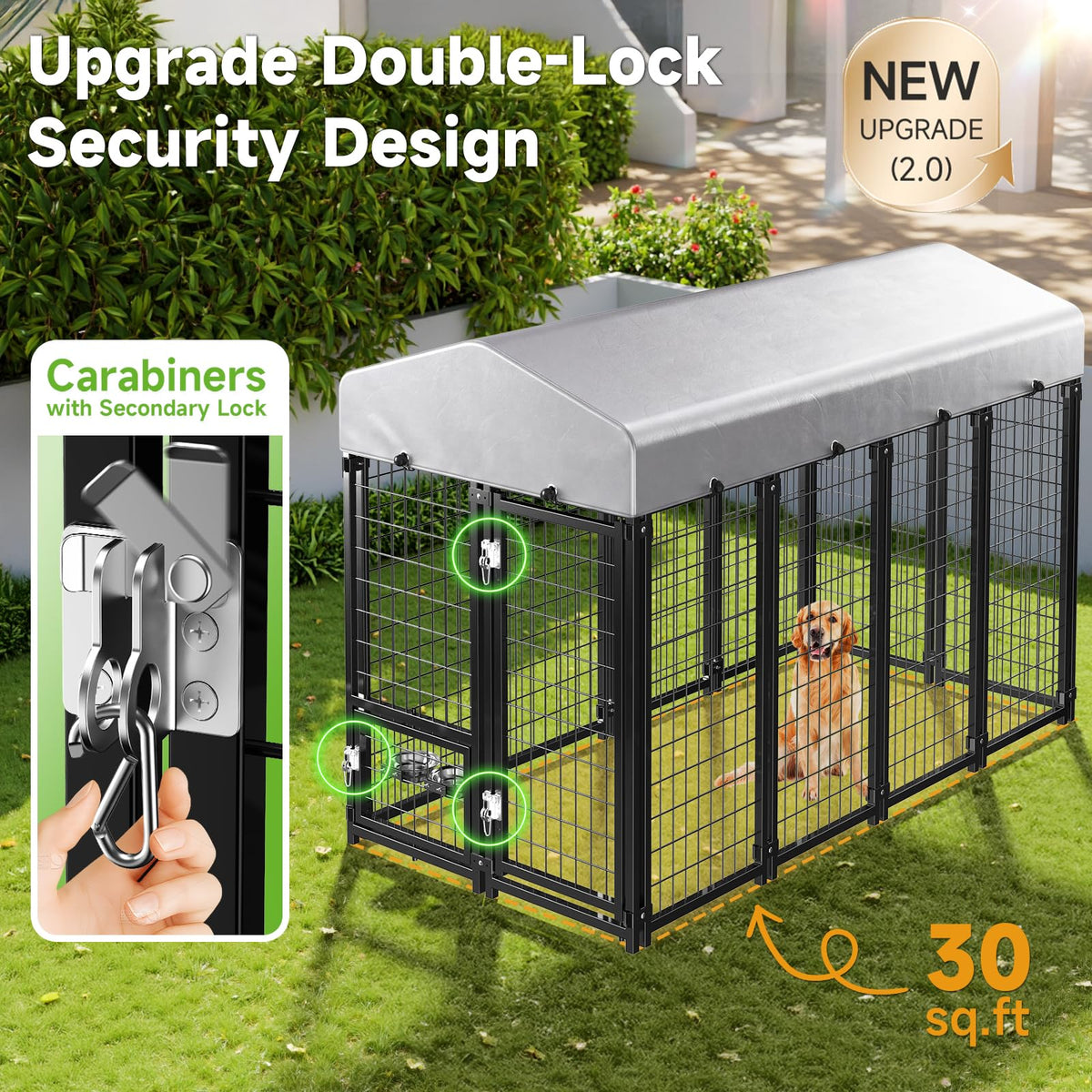 Weatherproof Outdoor Dog Kennel with Roof & Feeders A12899