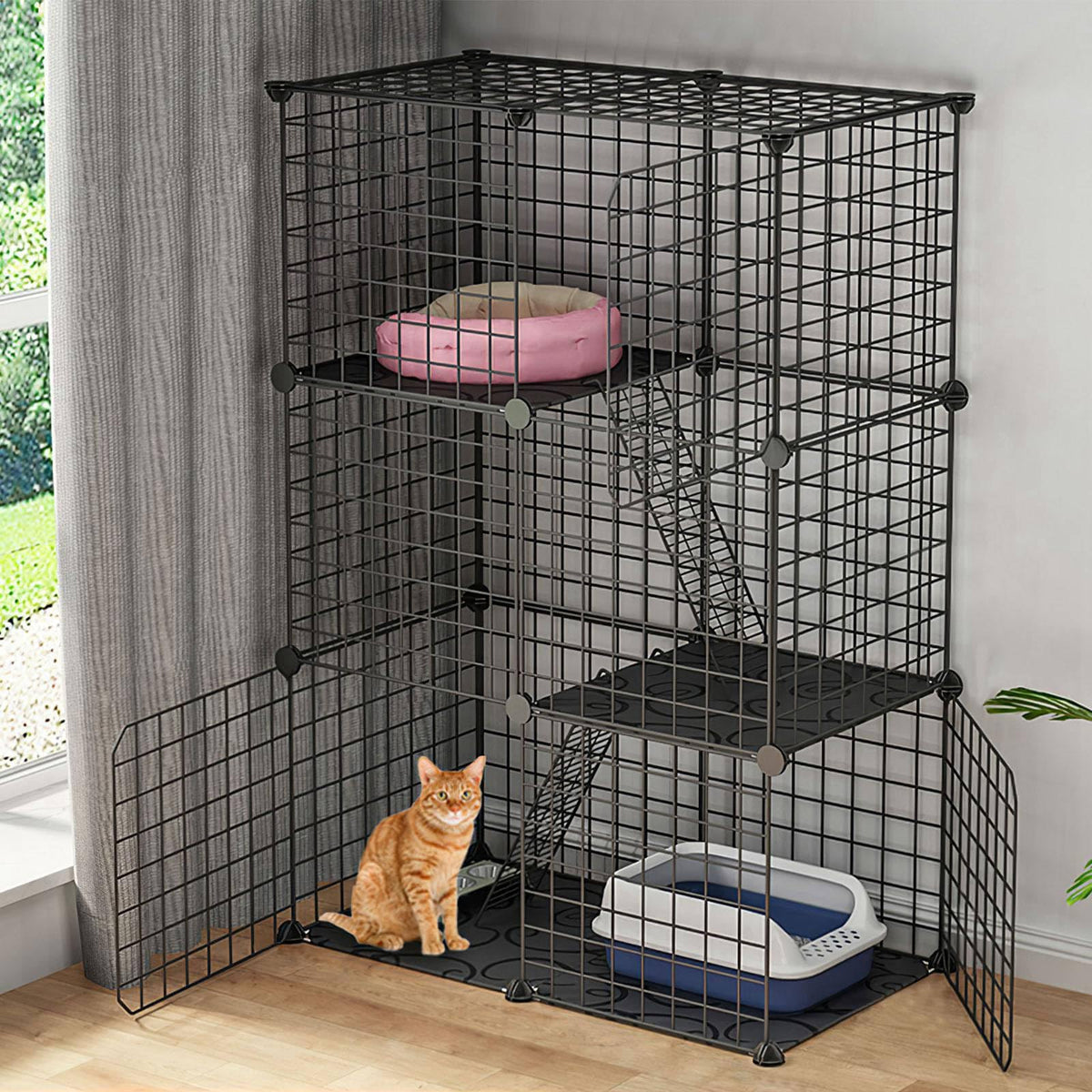3-Tier Cat Cage with 3 Doors 2 Ramp Ladders B3115