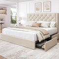 Queen Size Linen Upholstered Platform Bed Frame with 4 Storage Drawers I52874