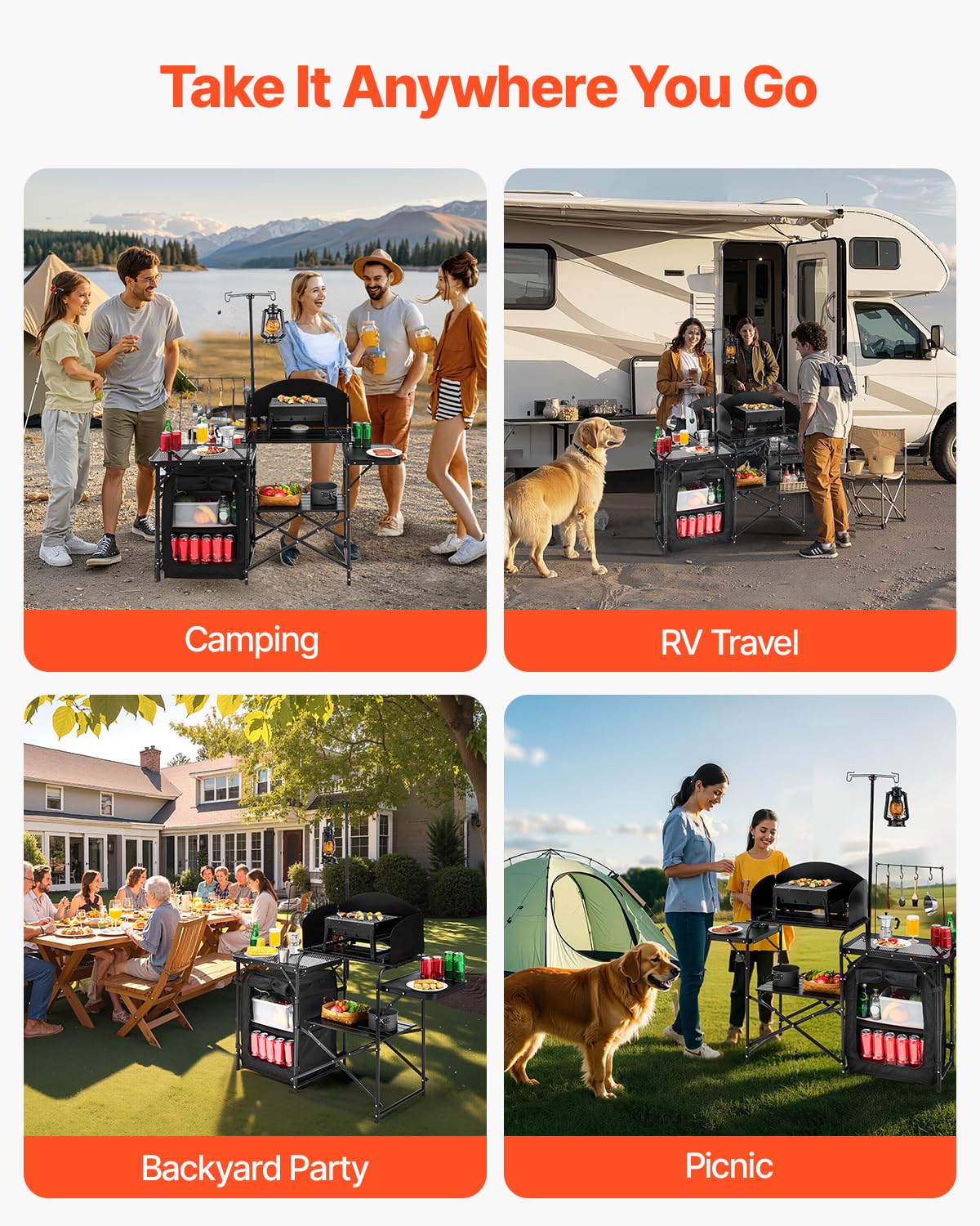 Black Aluminum Camping Kitchen Table with Storage Cupboard Z49445