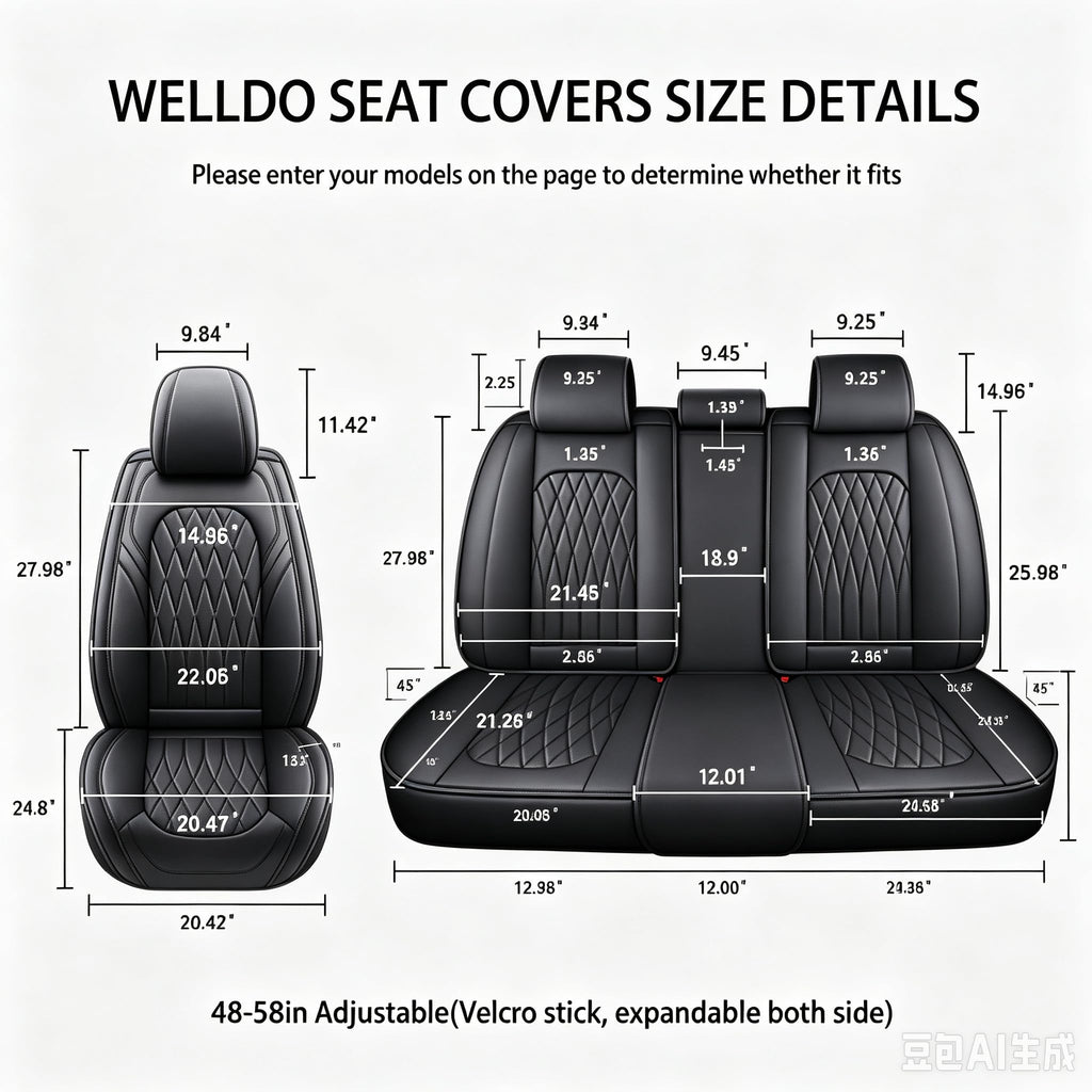 Black Faux Leather Car Seat Cover Full Set B870