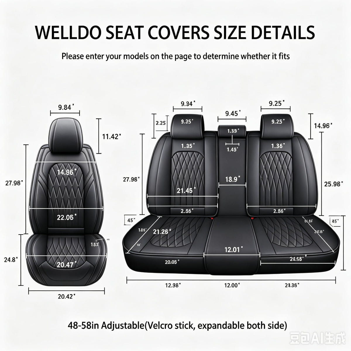 Black Faux Leather Car Seat Cover Full Set B870