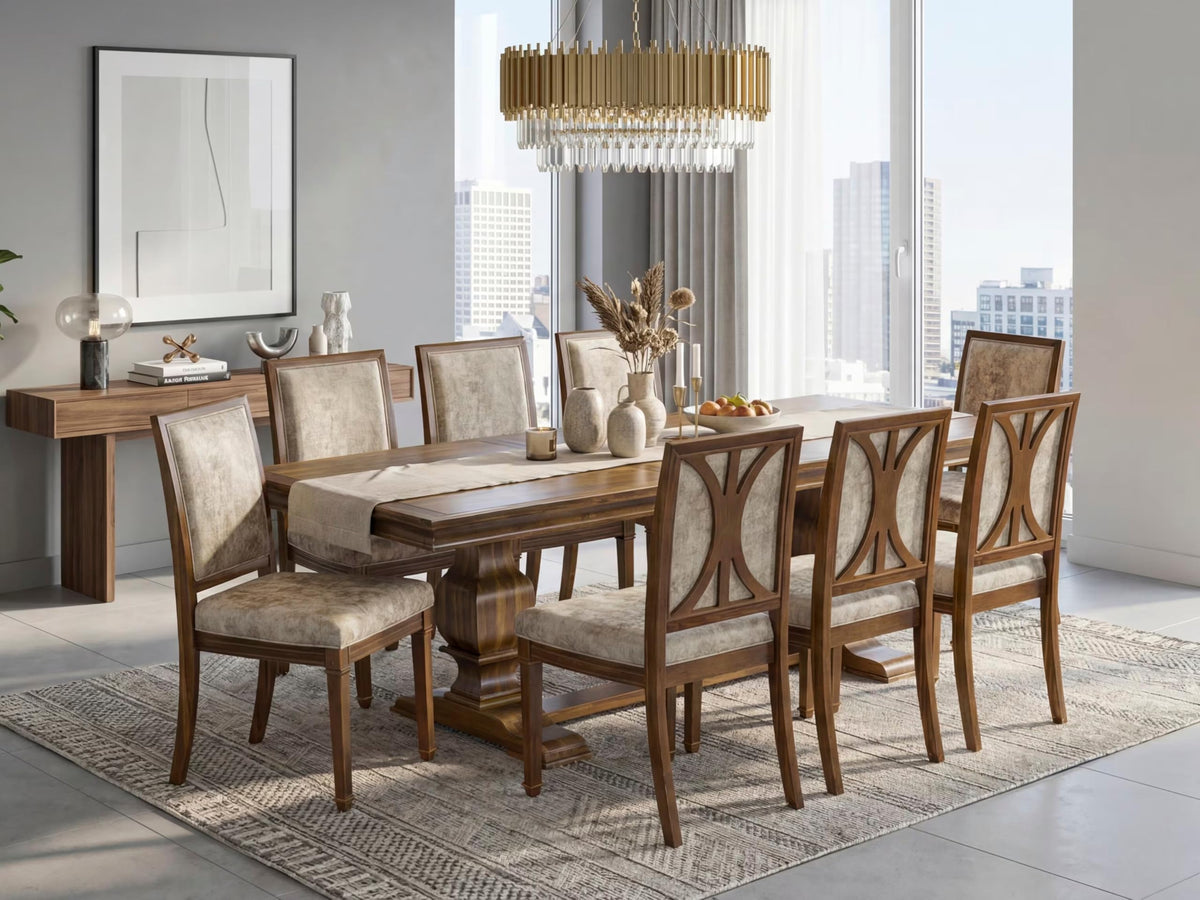 9 Piece Kitchen Table Set with 8 Dark Grey Polyester Chairs V544