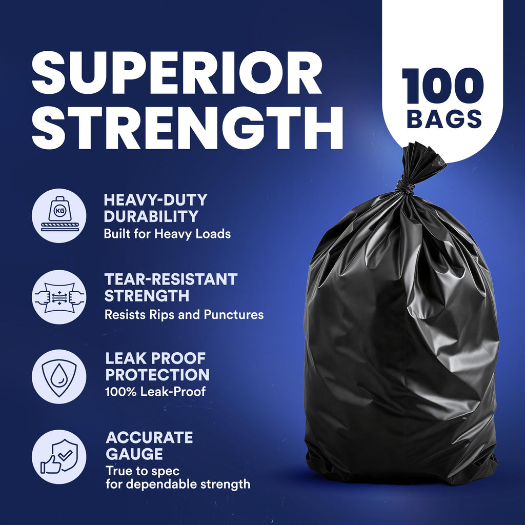 55-60 Gallon 1.2 Mil Black Trash Bags 100 Count G6478