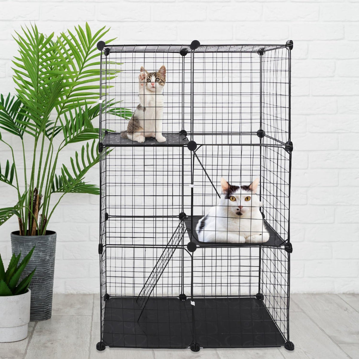 3-Tier Cat Cage with 3 Doors 2 Ramp Ladders B3115