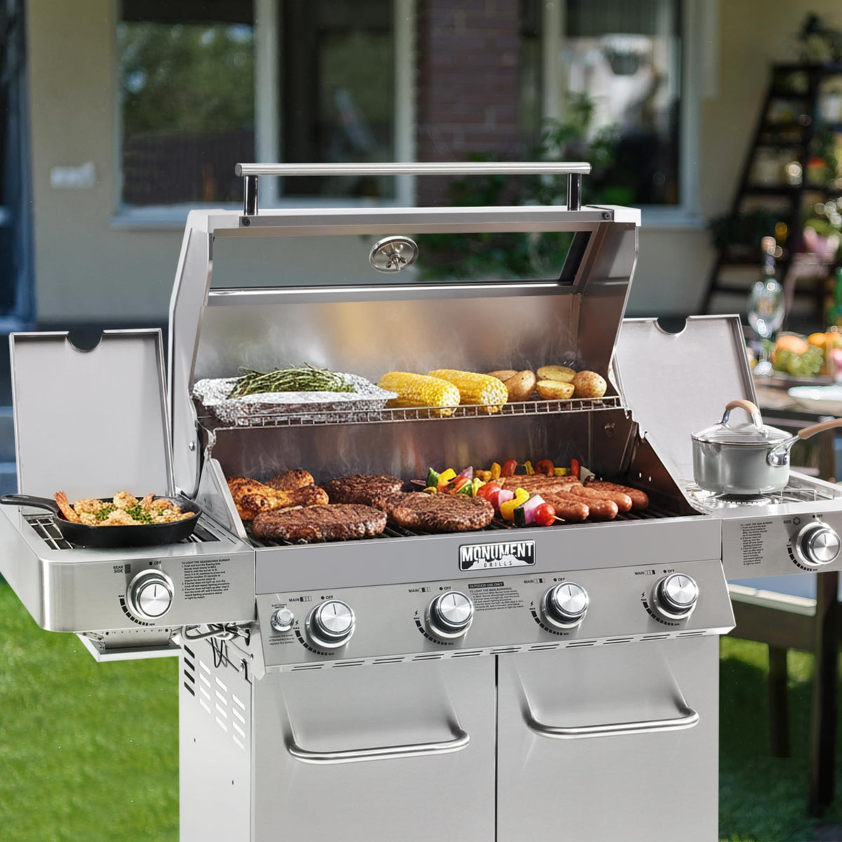 4-Burner Propane Gas Grill Stainless Steel with Side Burners K99744
