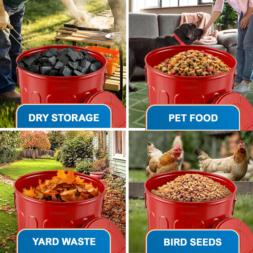 20 Gallon Red Metal Trash Can with Lid S253384