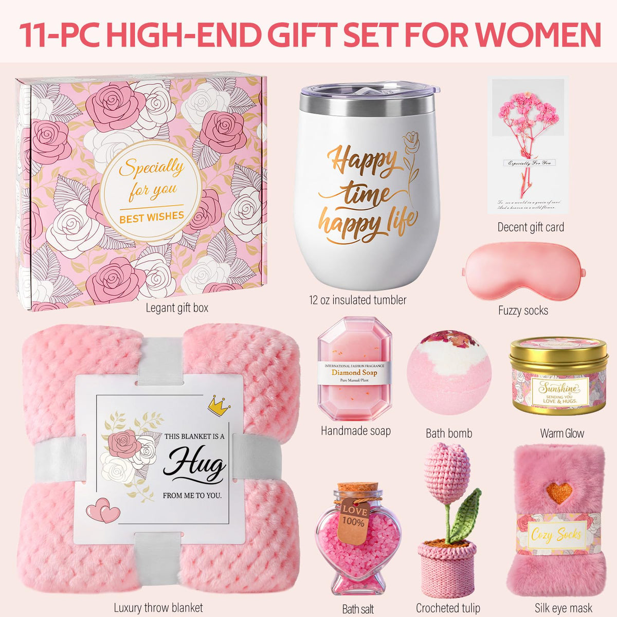 Spa Gift Set with Blanket, Tumbler, Eye Mask, Fuzzy Socks K80112