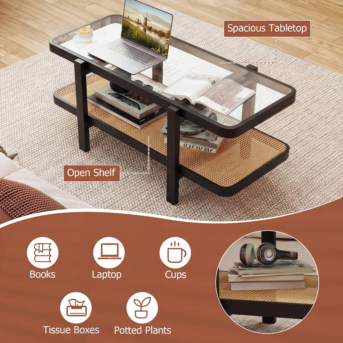 Black Rattan Coffee Table Y2702