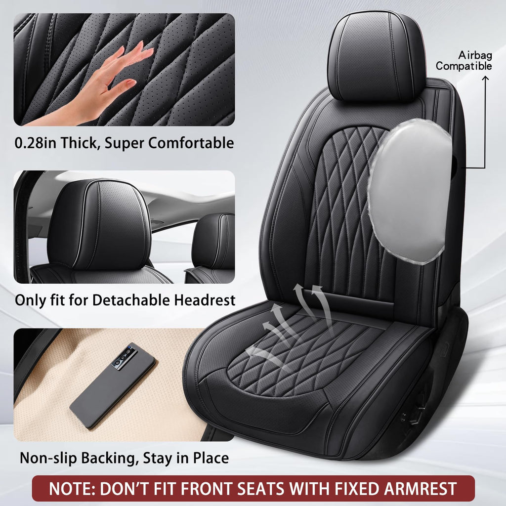 Black Faux Leather Car Seat Cover Full Set B870