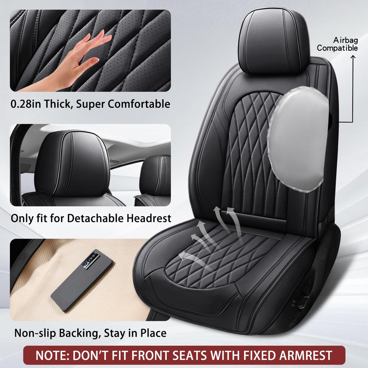 Black Faux Leather Car Seat Cover Full Set B870