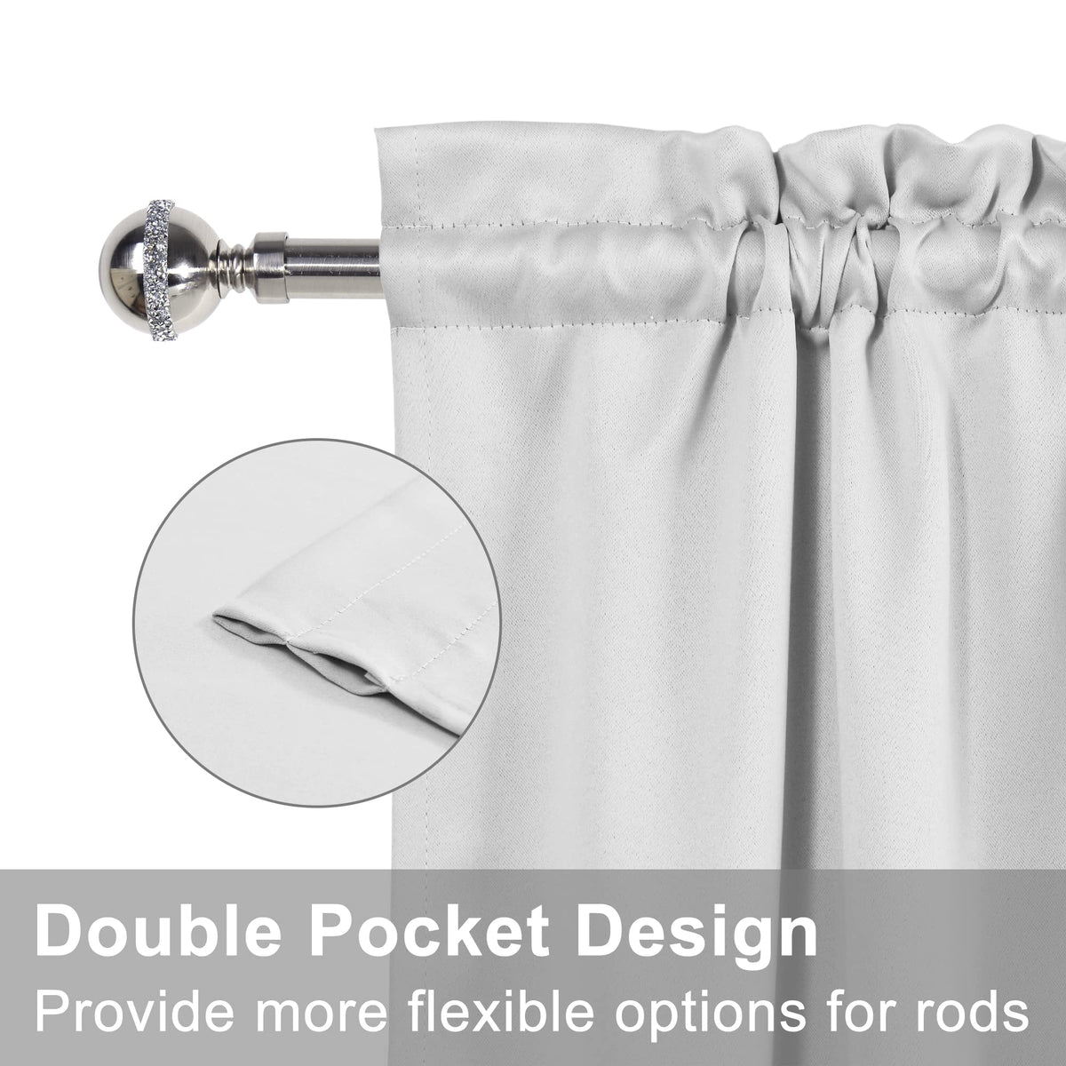 Door Curtains, Thermal and Room Darkening Curtains, Rod Pocket Blackout Curtains, 25 x 40 inches, Greyish White, 1 Panel G5620