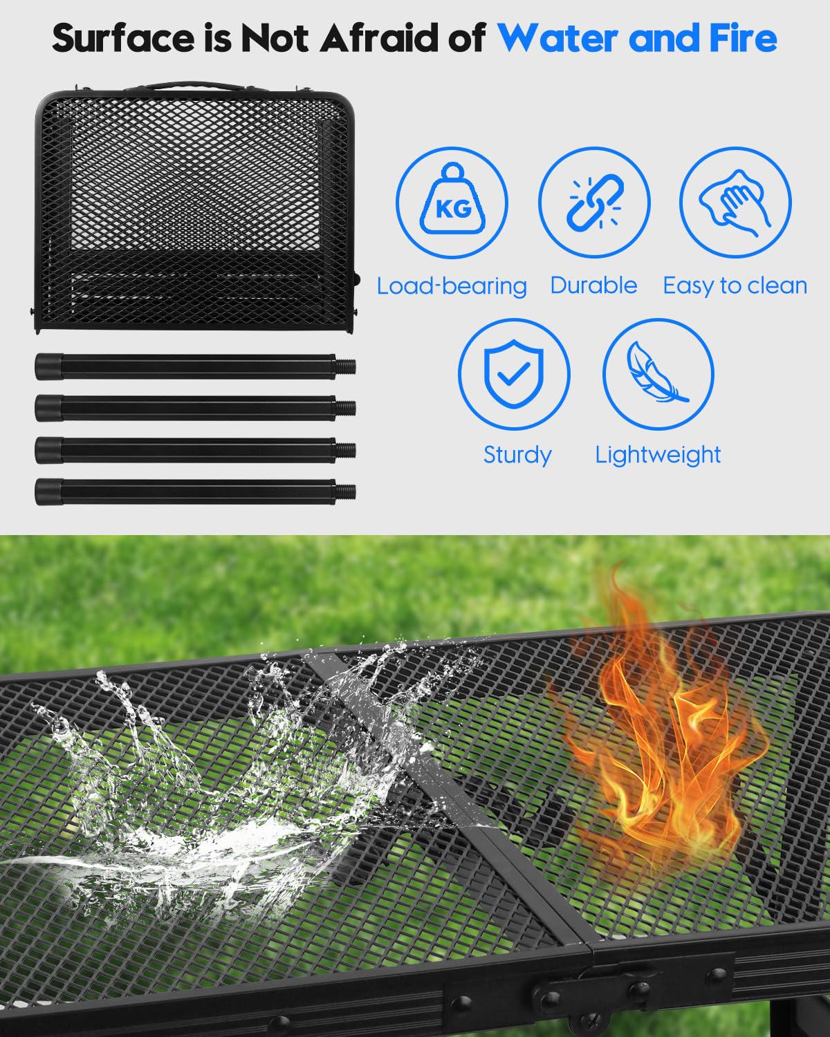 Folding Height Adjustable Aluminum Grill Table with Mesh Desktop and Mesh Bag, Black, 23.6×15.7 inch L24264