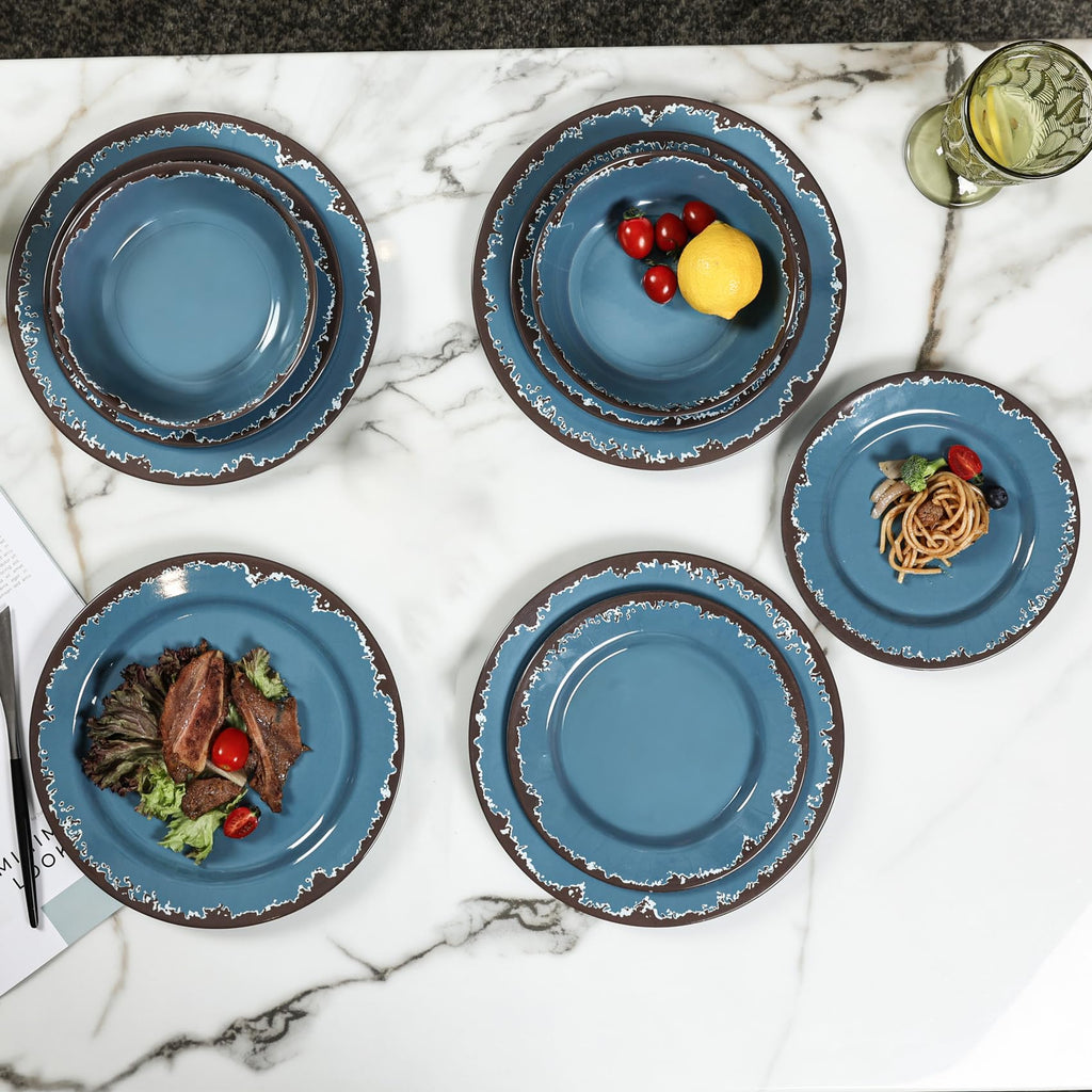 Blue 12-Piece Melamine Dinnerware Set A511