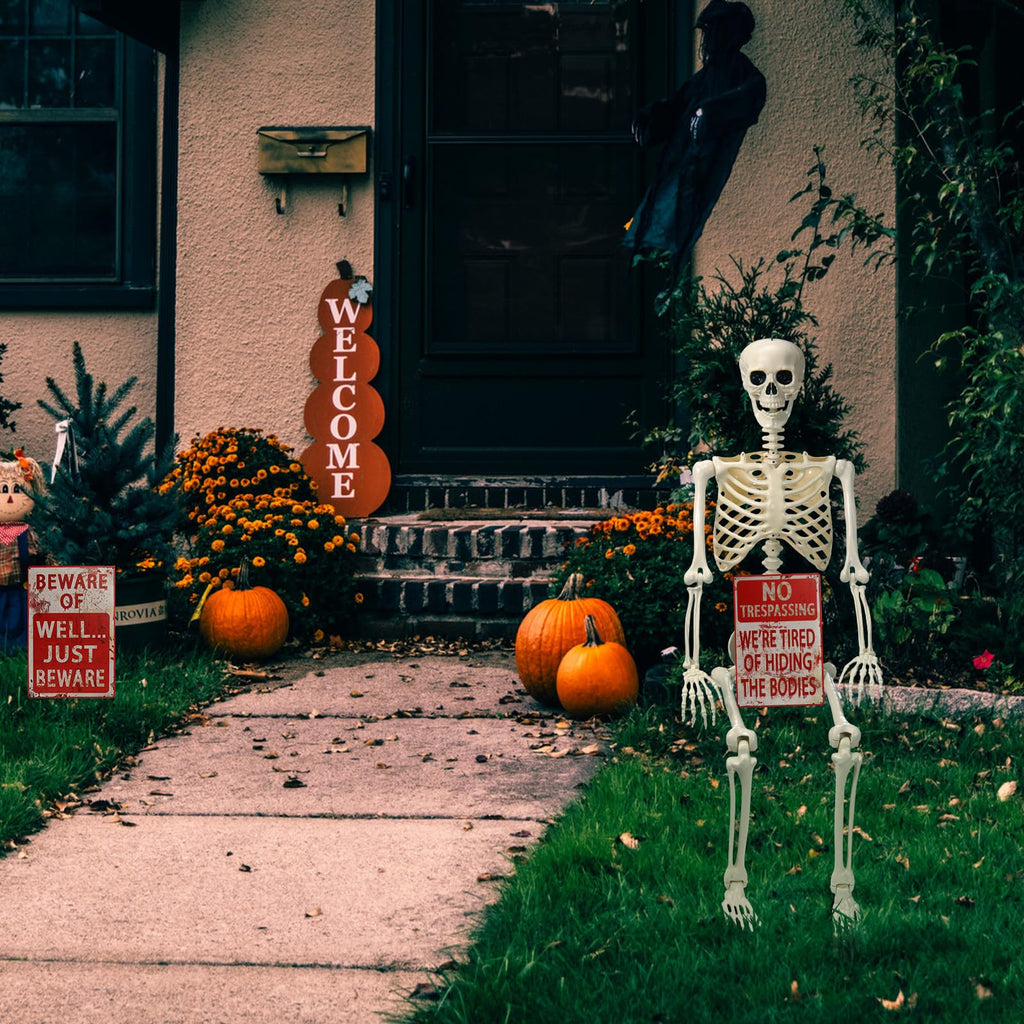 5.4 ft Posable Skeleton with 2 Pack Metal Signs K7710